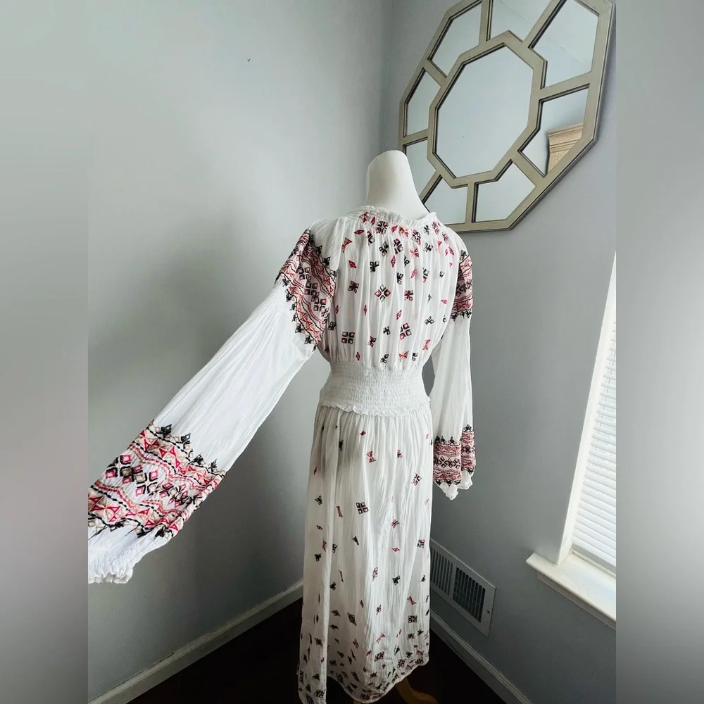 Free People White and Pink Embroidered Tunic